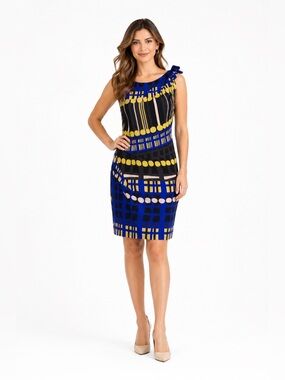 Yoana Baraschi Blue and Yellow Asymmetrical Sheath Dress